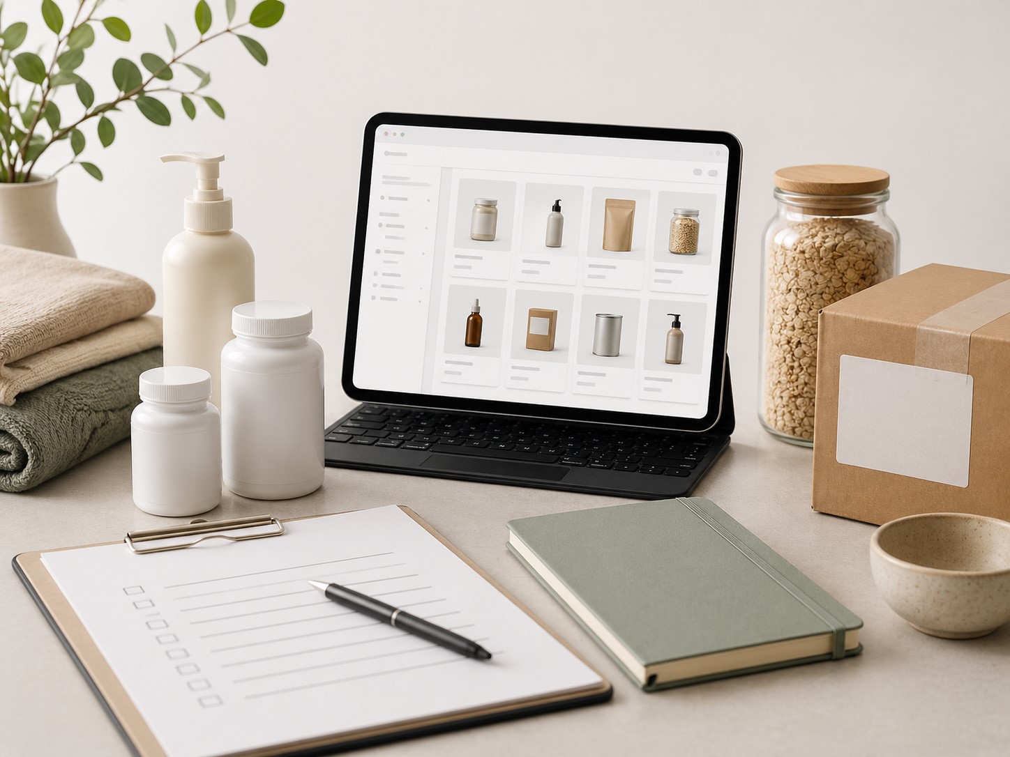 Espacio de trabajo de modelo marketplace con surtido de productos